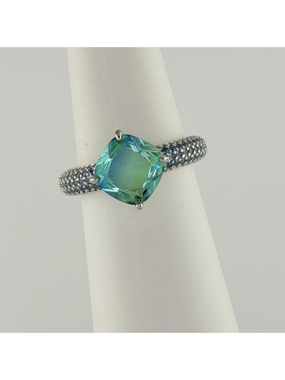 Bomb Party Sz 9 "Bonbon" Azure Blue Bi Color Tourmaline on Rhodium RG35501